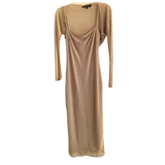 A.B.S. by Allen Schwartz Pebble Mesh Long Slip Dress w/Shrug